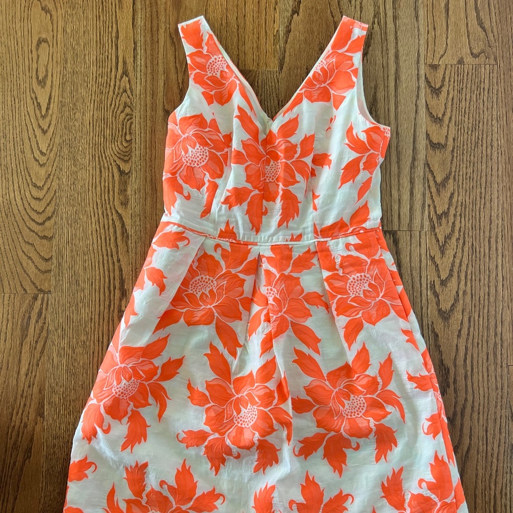 J. Crew White and Bright Orange Floral Midi Dress